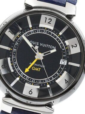 LOUIS VUITTON Tambour in Black Q113K GMT date Automatic Men's Watch_950765